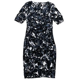 DB Womens Dress size 4 Black Gray Ivory Wrap Look Soft Silky Stretch Back Zip Up